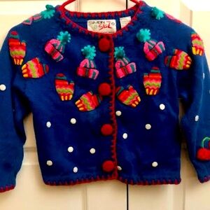 Rare 1994 Girls MICHAEL SIMON Simon Sez Let it Snow Blue Cardigan Sweater 6X